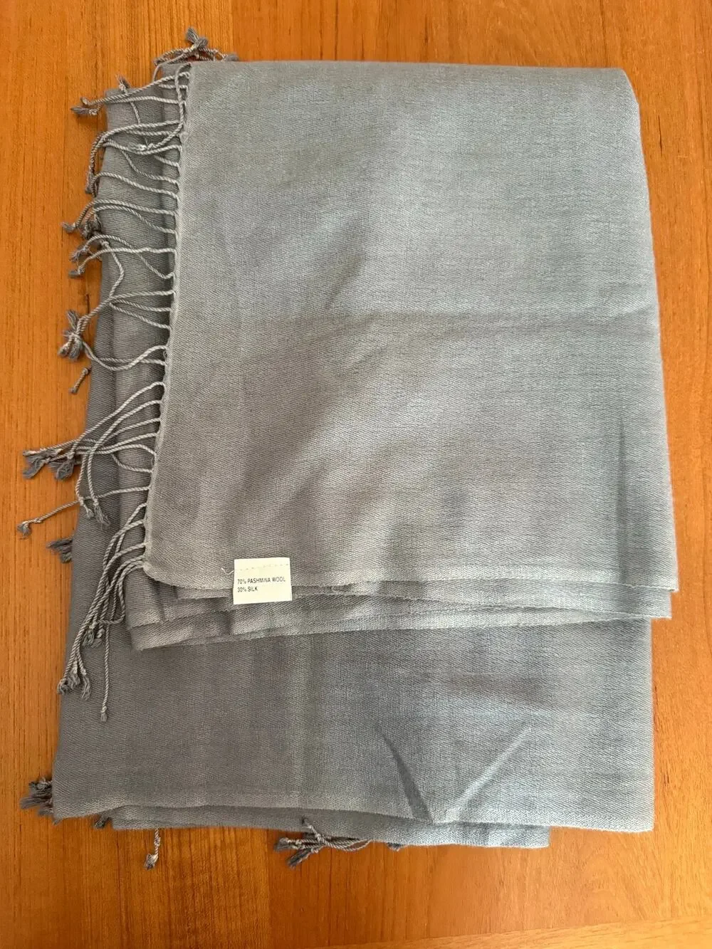 Gray Blue Pashmina Scarf Silk Blend Fringe Wrap Shawl Oversized 80x40